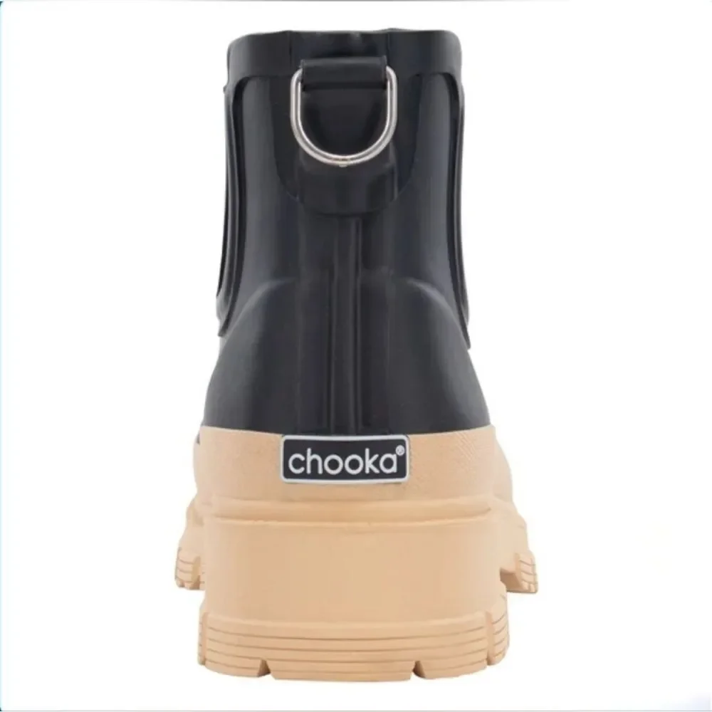Chooka Women's Dual Tone Waterproof Rubber Rain Boot Black Tan NIB Size 9 - Picture 5 of 6